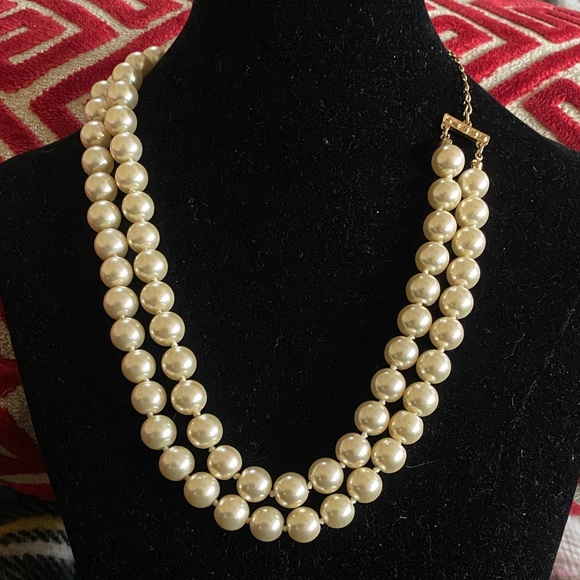 Kenneth Jay Lane Stunning Double Strand Creamy PearlsStamped Adjustable Necklace